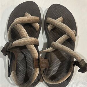 Chaco Brown Footbed Sandals with Beige Straps